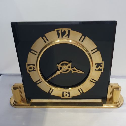 ART DECO CLOCK BLACK GLASS BRASS BRITISH ELECTRIC METERS CONVERTED TO QUARTZ MANTEL CLOCK - ADDITIONAL PHOTO 3