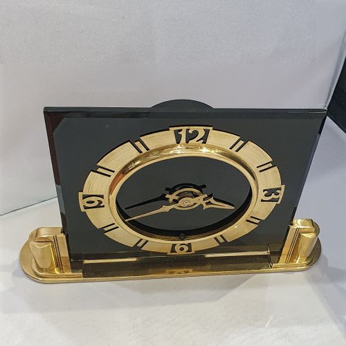 ART DECO CLOCK BLACK GLASS BRASS BRITISH ELECTRIC METERS CONVERTED TO QUARTZ MANTEL CLOCK - ADDITIONAL PHOTO 6