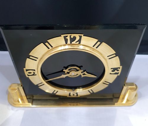 ART DECO CLOCK BLACK GLASS BRASS BRITISH ELECTRIC METERS CONVERTED TO QUARTZ MANTEL CLOCK - ADDITIONAL PHOTO 7