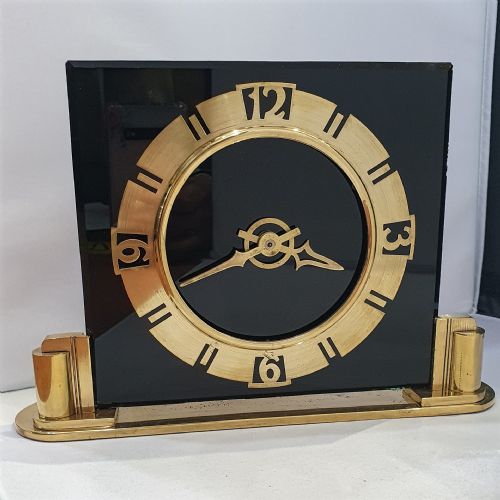 ART DECO CLOCK BLACK GLASS BRASS BRITISH ELECTRIC METERS CONVERTED TO QUARTZ MANTEL CLOCK - ADDITIONAL PHOTO 8