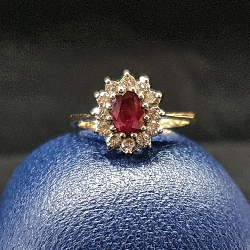 RUBY RING WITH DIAMOND HALO PLATINUM 18CT GOLD SIZE L M - ADDITIONAL PHOTO 9
