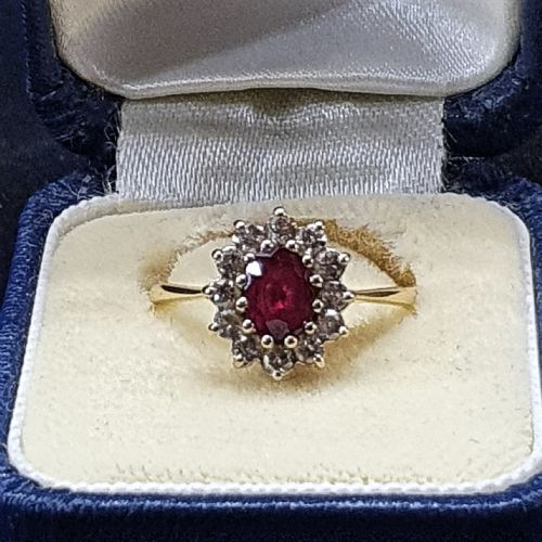 RUBY RING WITH DIAMOND HALO PLATINUM 18CT GOLD SIZE L M - ADDITIONAL PHOTO 3