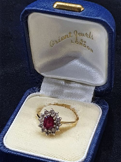 RUBY RING WITH DIAMOND HALO PLATINUM 18CT GOLD SIZE L M - ADDITIONAL PHOTO 5
