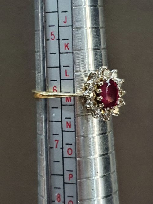 RUBY RING WITH DIAMOND HALO PLATINUM 18CT GOLD SIZE L M - ADDITIONAL PHOTO 6