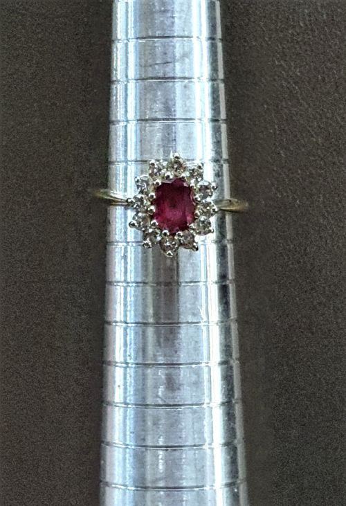 RUBY RING WITH DIAMOND HALO PLATINUM 18CT GOLD SIZE L M - ADDITIONAL PHOTO 7