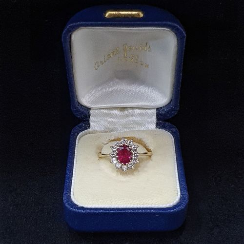RUBY RING WITH DIAMOND HALO PLATINUM 18CT GOLD SIZE L M - ADDITIONAL PHOTO 10