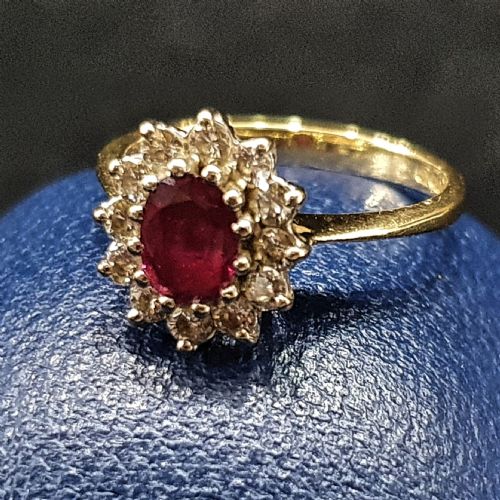RUBY RING WITH DIAMOND HALO PLATINUM 18CT GOLD SIZE L M - ADDITIONAL PHOTO 1