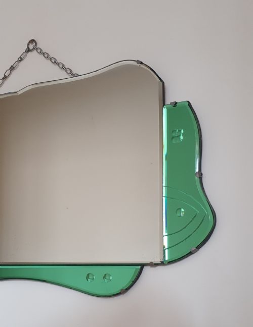 ART DECO MIRROR WITH RARE GREEN GLASS FRAME C1930 - ADDITIONAL PHOTO 2