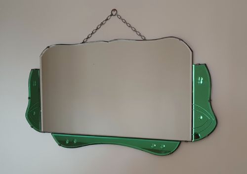 ART DECO MIRROR WITH RARE GREEN GLASS FRAME C1930 - ADDITIONAL PHOTO 4