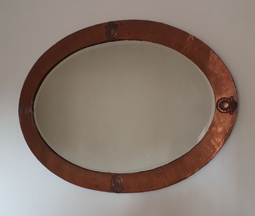 ARTS CRAFTS HAND HAMMERED COPPER OVAL WALL MIRROR C1910 LIVERPOOL PHILHARMONIC HALL RECLAMATION - ADDITIONAL PHOTO 1