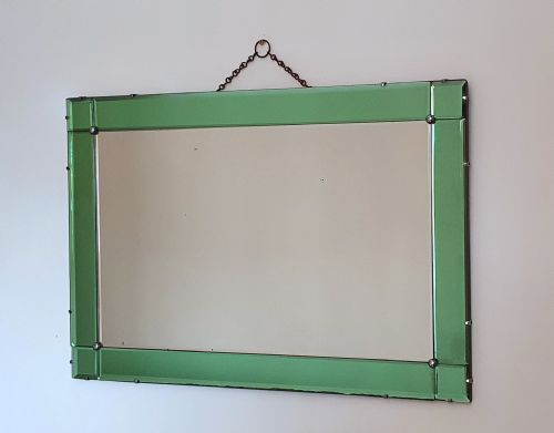 original art deco mirror rare green glass c1930s - CATEGORY: ANTIQUE MIRRORS - DATED 1930