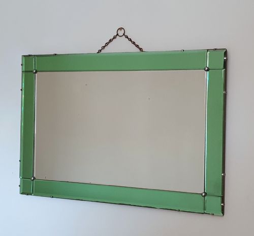 ORIGINAL ART DECO MIRROR RARE GREEN GLASS C1930S - ADDITIONAL PHOTO 1