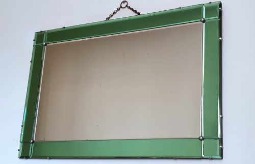 ORIGINAL ART DECO MIRROR RARE GREEN GLASS C1930S - ADDITIONAL PHOTO 2