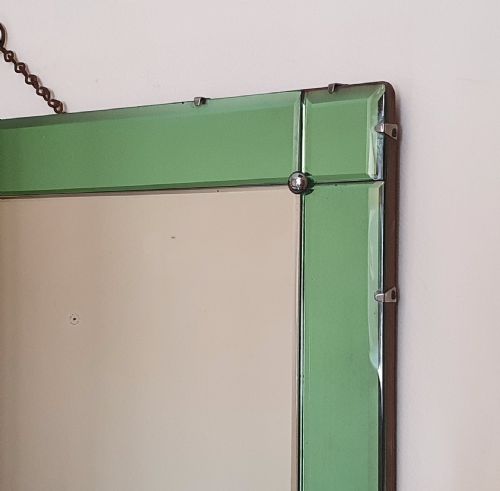 ORIGINAL ART DECO MIRROR RARE GREEN GLASS C1930S - ADDITIONAL PHOTO 3