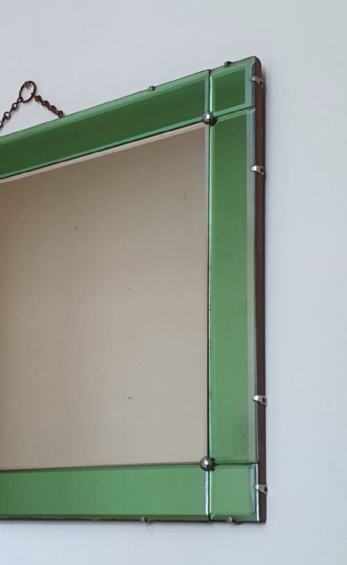 ORIGINAL ART DECO MIRROR RARE GREEN GLASS C1930S - ADDITIONAL PHOTO 6