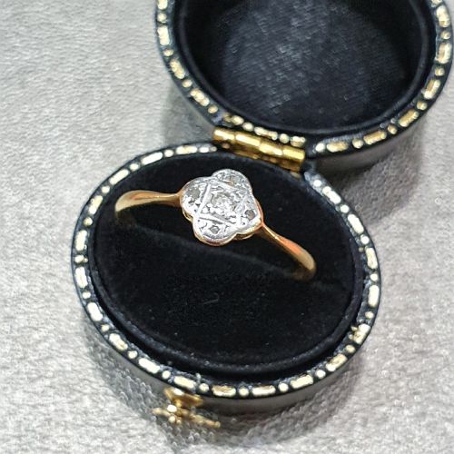 ART DECO RING DIAMOND PLATINUM 18CT GOLD RING FLOWER DESIGN SIZE Q Q - ADDITIONAL PHOTO 2