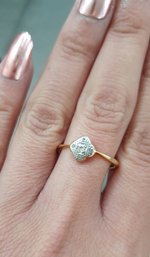 ART DECO RING DIAMOND PLATINUM 18CT GOLD RING FLOWER DESIGN SIZE Q Q - ADDITIONAL PHOTO 8