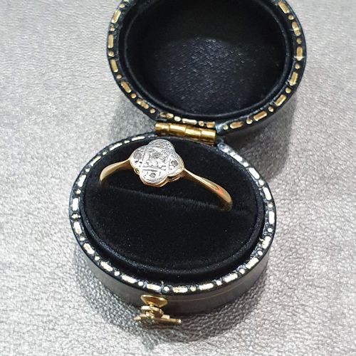 ART DECO RING DIAMOND PLATINUM 18CT GOLD RING FLOWER DESIGN SIZE Q Q - ADDITIONAL PHOTO 9