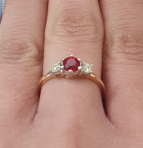 VINTAGE 1950S RUBY RING DIAMOND 18CT GOLD TRILOGY SIZE O - ADDITIONAL PHOTO 11