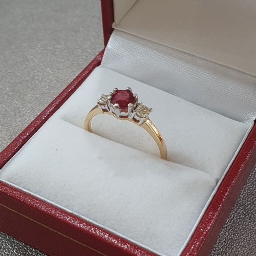 VINTAGE 1950S RUBY RING DIAMOND 18CT GOLD TRILOGY SIZE O - ADDITIONAL PHOTO 14