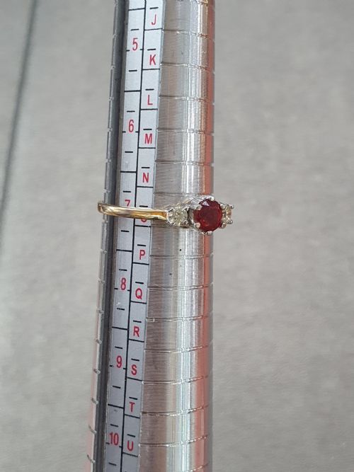 VINTAGE 1950S RUBY RING DIAMOND 18CT GOLD TRILOGY SIZE O - ADDITIONAL PHOTO 12