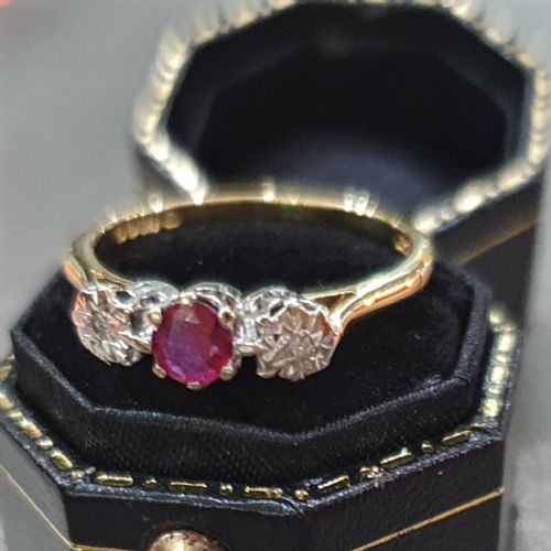 VINTAGE RUBY DIAMOND RING 18CT GOLD SIZE N - ADDITIONAL PHOTO 3