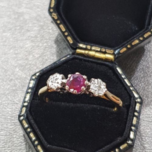 VINTAGE RUBY DIAMOND RING 18CT GOLD SIZE N - ADDITIONAL PHOTO 4