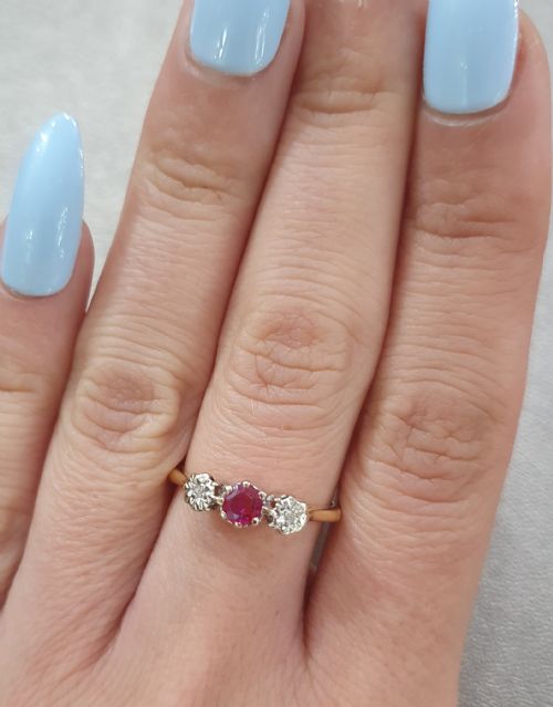 VINTAGE RUBY DIAMOND RING 18CT GOLD SIZE N - ADDITIONAL PHOTO 10