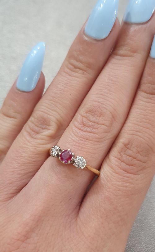 VINTAGE RUBY DIAMOND RING 18CT GOLD SIZE N - ADDITIONAL PHOTO 11