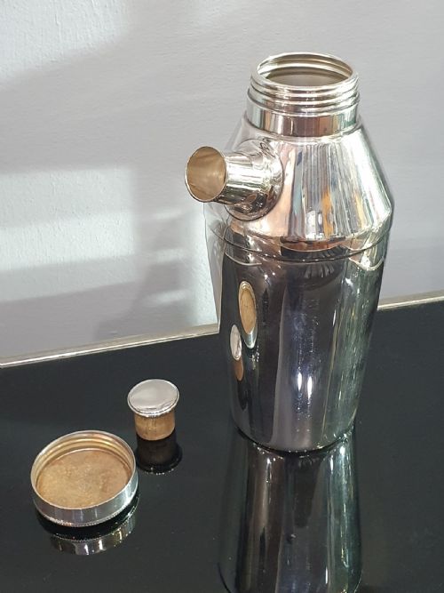 art deco elkington co cocktail shaker pourer silver plate cork dated 1935 - CATEGORY: ANTIQUE SILVER - DATED 1930