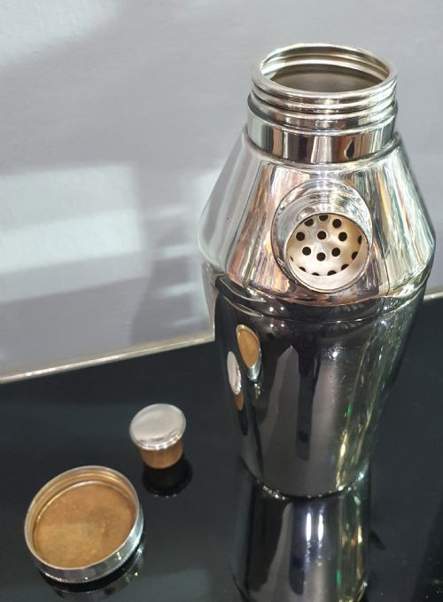 ART DECO ELKINGTON CO COCKTAIL SHAKER POURER SILVER PLATE CORK DATED 1935 - ADDITIONAL PHOTO 5