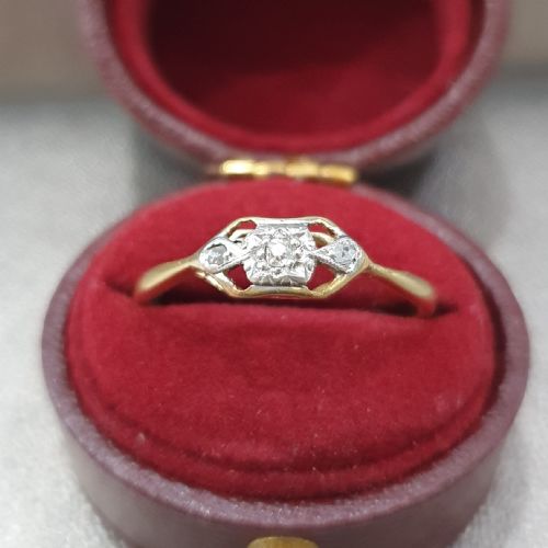 edwardian art deco diamond platinum 18ct gold ring size p - CATEGORY: ANTIQUE JEWELLERY - DATED EDWARDIAN