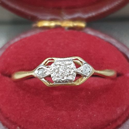 EDWARDIAN ART DECO DIAMOND PLATINUM 18CT GOLD RING SIZE P - ADDITIONAL PHOTO 1
