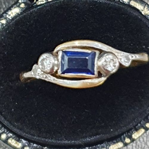 EDWARDIAN ART DECO SAPPHIRE OLD CUT DIAMOND 18CT GOLD RING SIZE L M - ADDITIONAL PHOTO 3