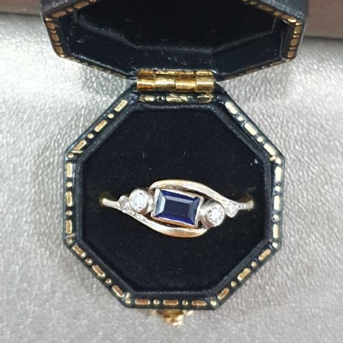 EDWARDIAN ART DECO SAPPHIRE OLD CUT DIAMOND 18CT GOLD RING SIZE L M - ADDITIONAL PHOTO 5