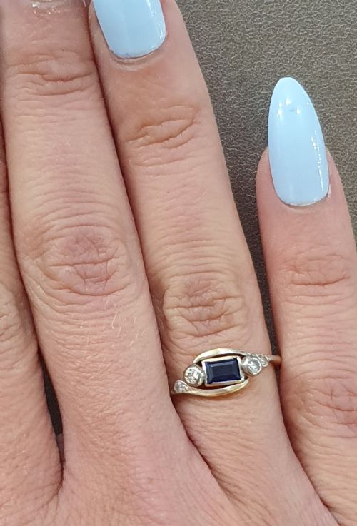 EDWARDIAN ART DECO SAPPHIRE OLD CUT DIAMOND 18CT GOLD RING SIZE L M - ADDITIONAL PHOTO 7