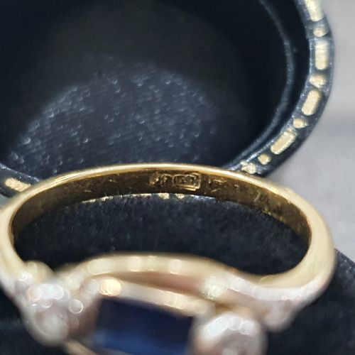 EDWARDIAN ART DECO SAPPHIRE OLD CUT DIAMOND 18CT GOLD RING SIZE L M - ADDITIONAL PHOTO 10