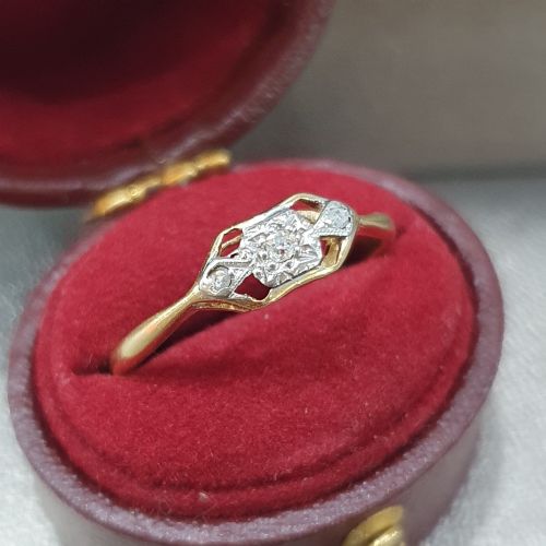 EDWARDIAN ART DECO DIAMOND PLATINUM 18CT GOLD RING SIZE P - ADDITIONAL PHOTO 10
