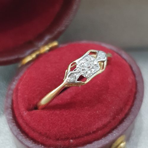 EDWARDIAN ART DECO DIAMOND PLATINUM 18CT GOLD RING SIZE P - ADDITIONAL PHOTO 11