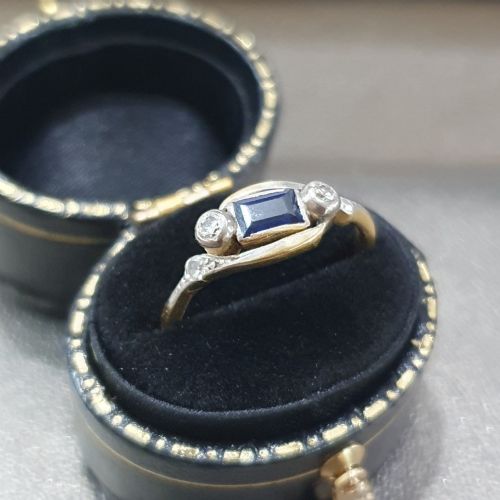 EDWARDIAN ART DECO SAPPHIRE OLD CUT DIAMOND 18CT GOLD RING SIZE L M - ADDITIONAL PHOTO 13