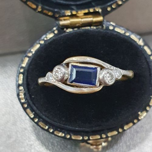 EDWARDIAN ART DECO SAPPHIRE OLD CUT DIAMOND 18CT GOLD RING SIZE L M - ADDITIONAL PHOTO 14
