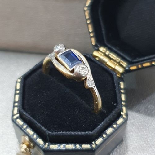 EDWARDIAN ART DECO SAPPHIRE OLD CUT DIAMOND 18CT GOLD RING SIZE L M - ADDITIONAL PHOTO 16