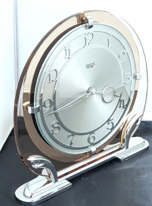 ART DECO CLOCK IN PINK PEACH MIRRORED GLASS QUARTZ MOVEMENT MANTEL CLOCK 12 MO GUARANTEE - ADDITIONAL PHOTO 1