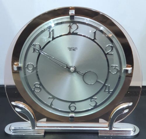 ART DECO CLOCK IN PINK PEACH MIRRORED GLASS QUARTZ MOVEMENT MANTEL CLOCK 12 MO GUARANTEE - ADDITIONAL PHOTO 2