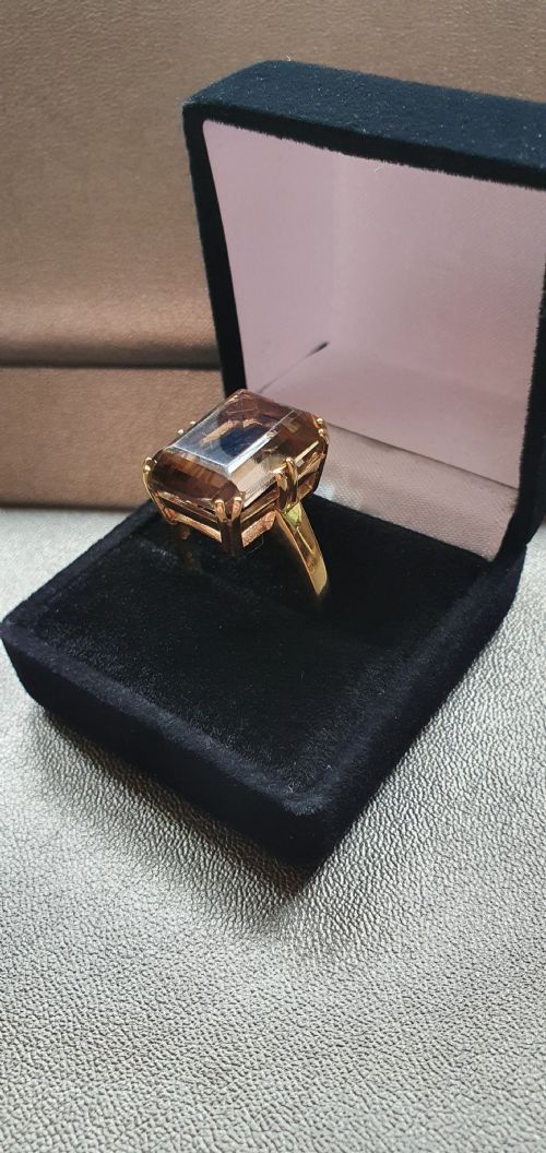 EMERALD CUT SMOKEY TOPAZ 14CTS 9CT GOLD RING SIZE T T - ADDITIONAL PHOTO 5