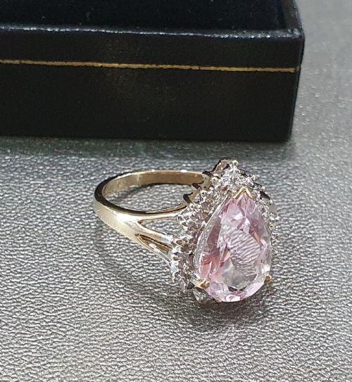 MORGANITE 3CTS PEAR CUT WITH DIAMOND HALO 9CT GOLD RING SIZE P - ADDITIONAL PHOTO 14