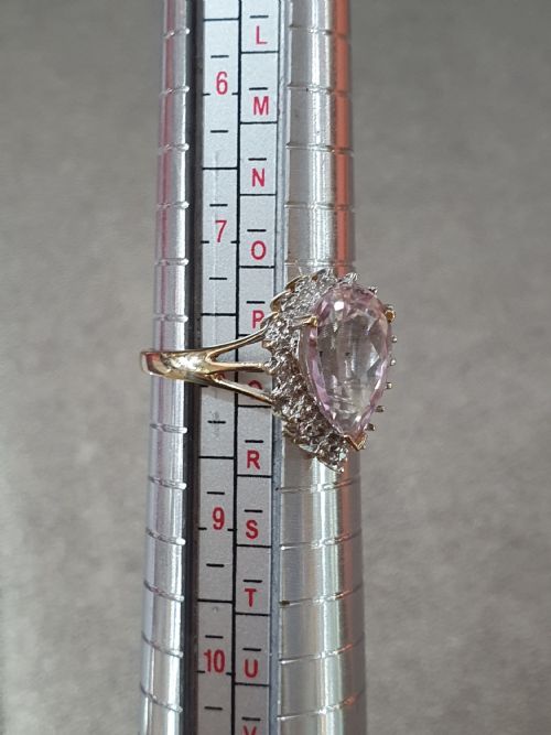 MORGANITE 3CTS PEAR CUT WITH DIAMOND HALO 9CT GOLD RING SIZE P - ADDITIONAL PHOTO 10