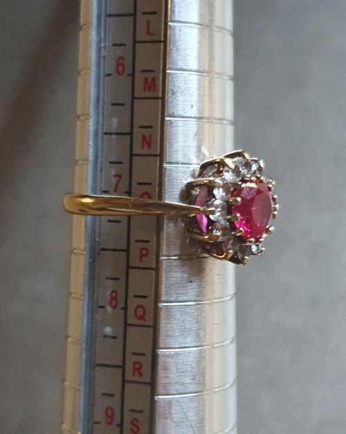 VINTAGE 194050S 1CT RUBY 12 DIAMOND HALO ON STERLING MOUNT 9CT GOLD RING SIZE O - ADDITIONAL PHOTO 11