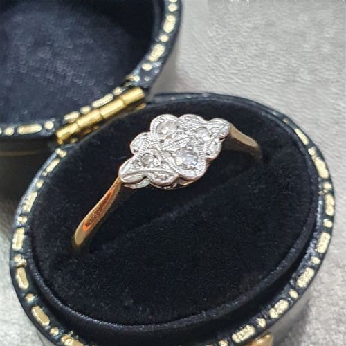 ART DECO PLATINUM SET DIAMONDS ON 9CT GOLD RING SIZE N - ADDITIONAL PHOTO 7