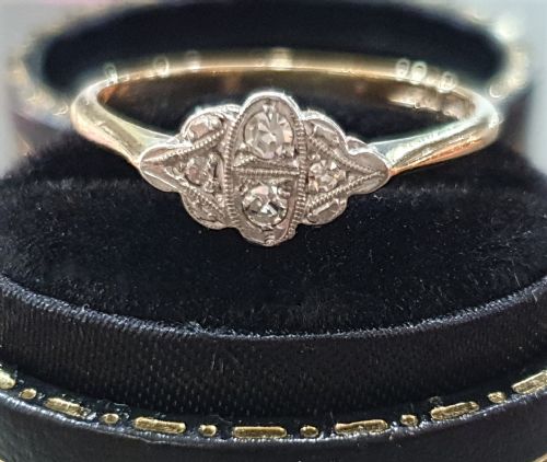 ART DECO PLATINUM SET DIAMONDS ON 9CT GOLD RING SIZE N - ADDITIONAL PHOTO 8